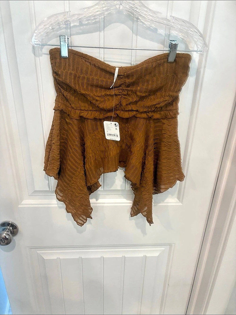 Free People Cayman Spice Cotton Off Shoulder Crop Top in Brown Size Small NWT